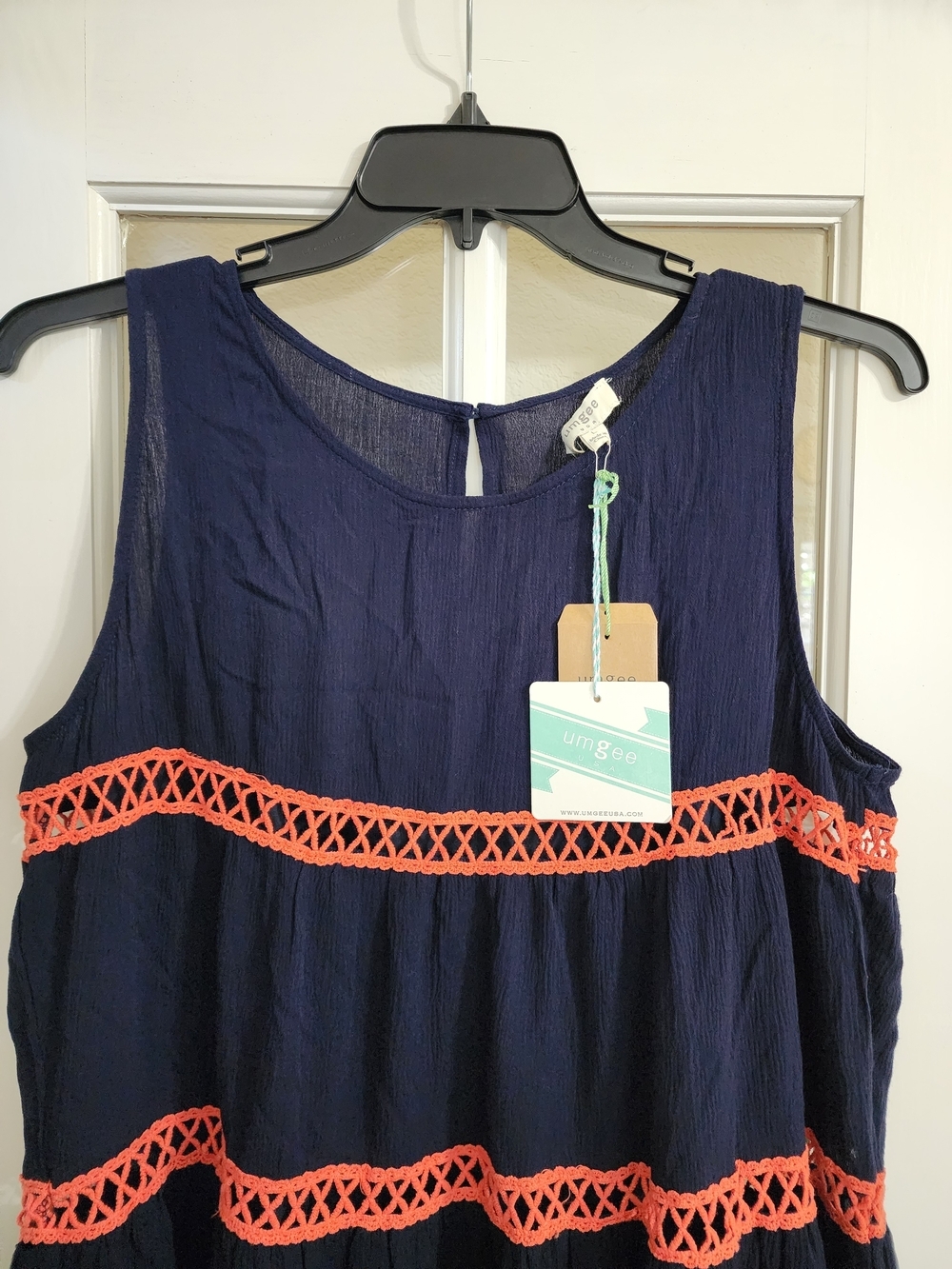NWT Umgee Navy Coral Crochet Trim Boho Dress With Slip H2239 Large - Picture 5 of 11
